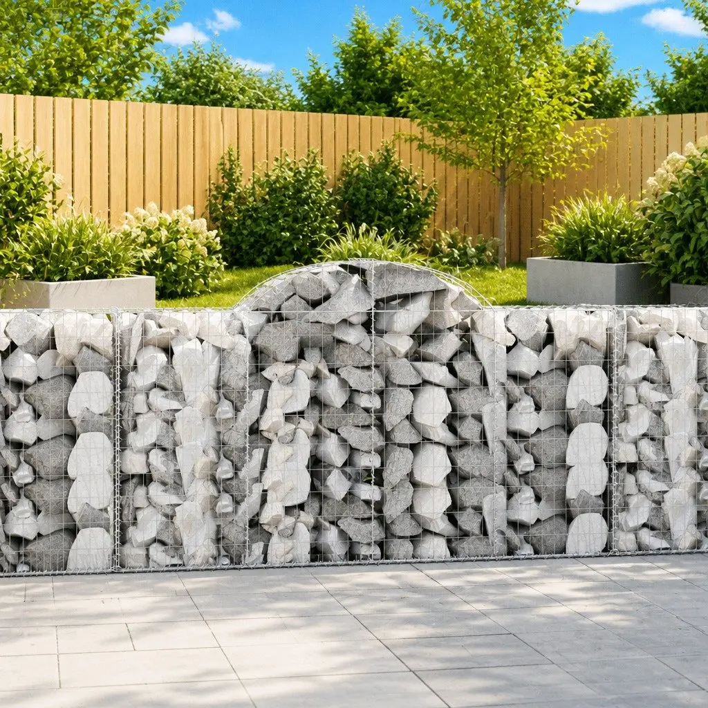 Arched Garden Barrier Silver Galvanised Iron Retaining Wall 7 Piece Sound-Insulating Outdoor Decor