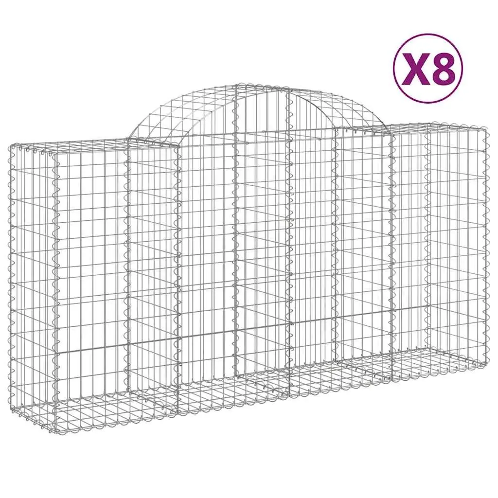 8 Piece Garden Barrier Arched Gabion Baskets Galvanised Iron Silver Durable Outdoor Retaining Wall Decorative Structure