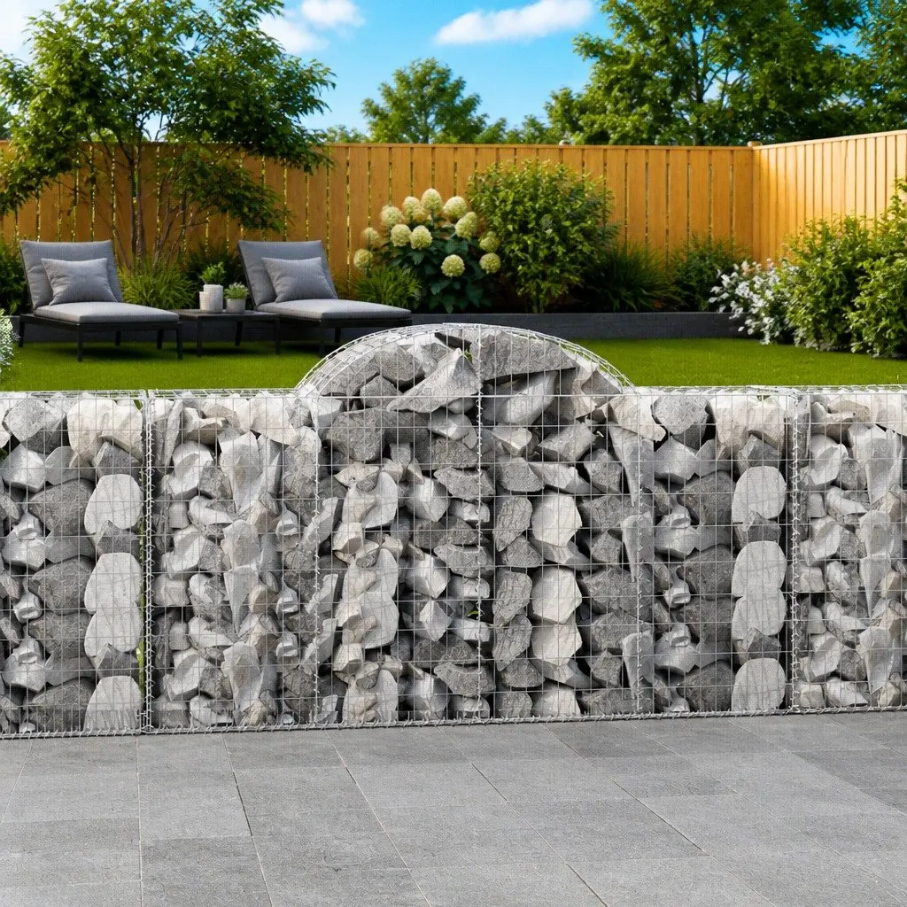 Arched Gabion Baskets 9pcs Garden Barrier Decorative Retaining Wall Outdoor