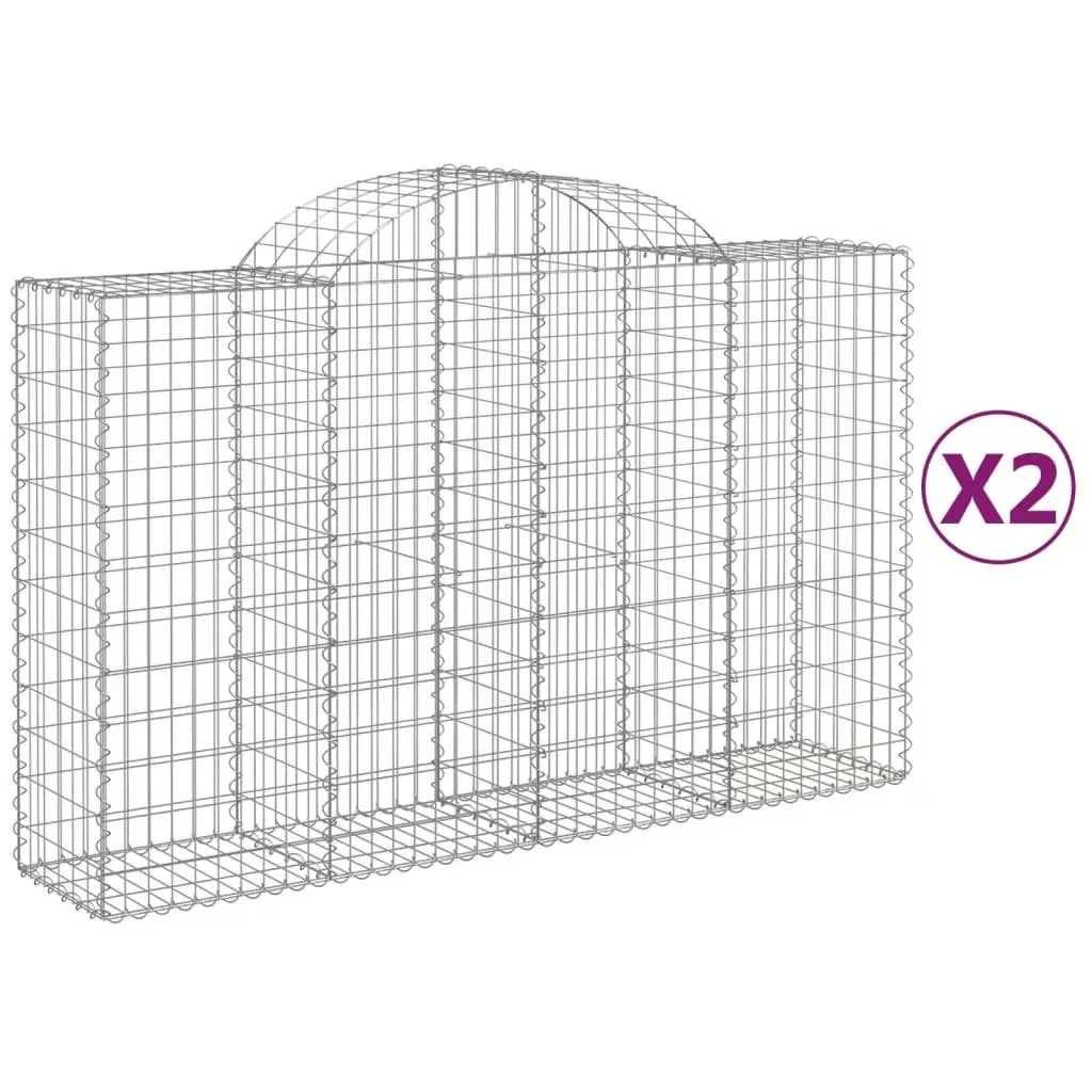 Arched Gabion Baskets Silver Galvanised Iron 200x50x120140cm 2 Piece Decorative Garden Barrier Outdoor