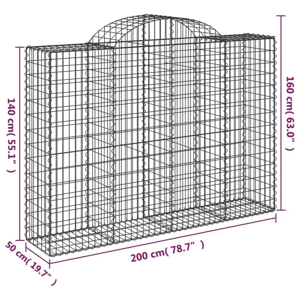 Gabion Baskets Arched Galvanised Iron 200 x 50 x 140/160 cm Silver 2 Piece Garden Retaining Wall Barrier Decorative Outdoor