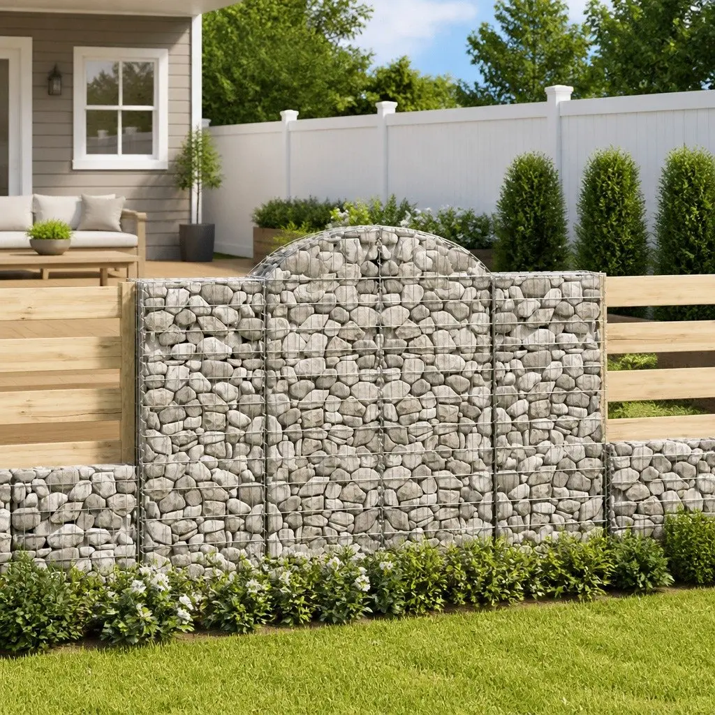Decorative Arched Gabion Baskets Silver Galvanised Iron Garden Barrier 3 Piece Outdoor Retaining Wall Cage