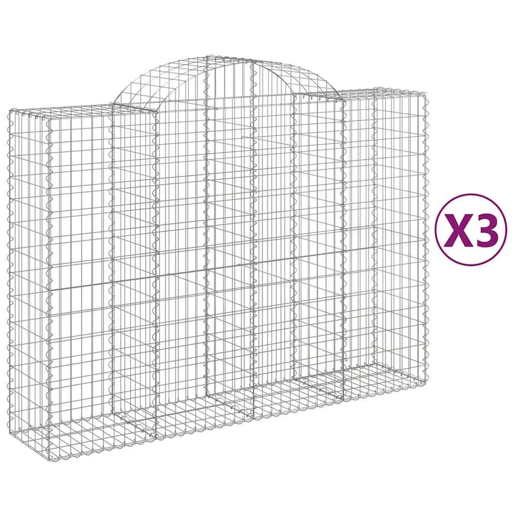 Decorative Arched Gabion Baskets Silver Galvanised Iron Garden Barrier 3 Piece Outdoor Retaining Wall Cage