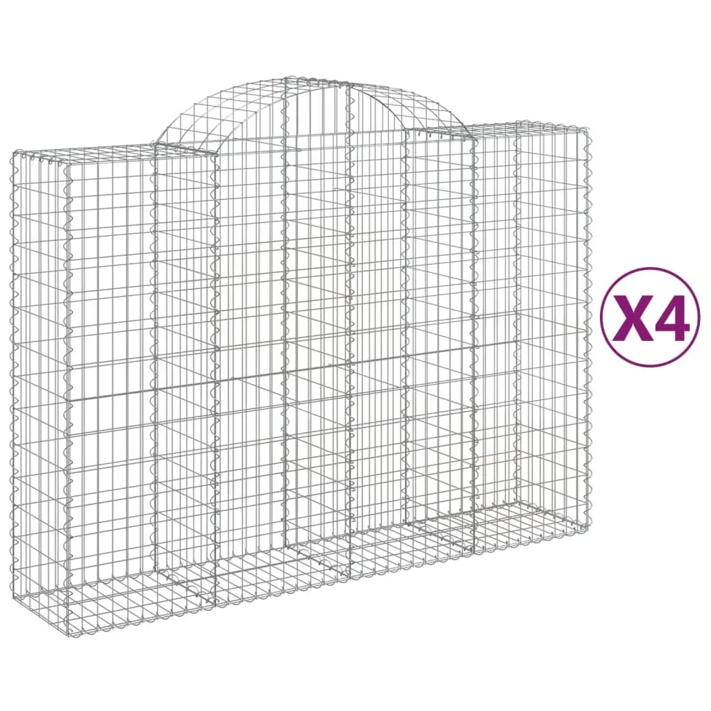 4 Piece Arched Gabion Baskets Garden Retaining Wall Outdoor Barrier Galvanised Iron Silver 200x50x140160cm