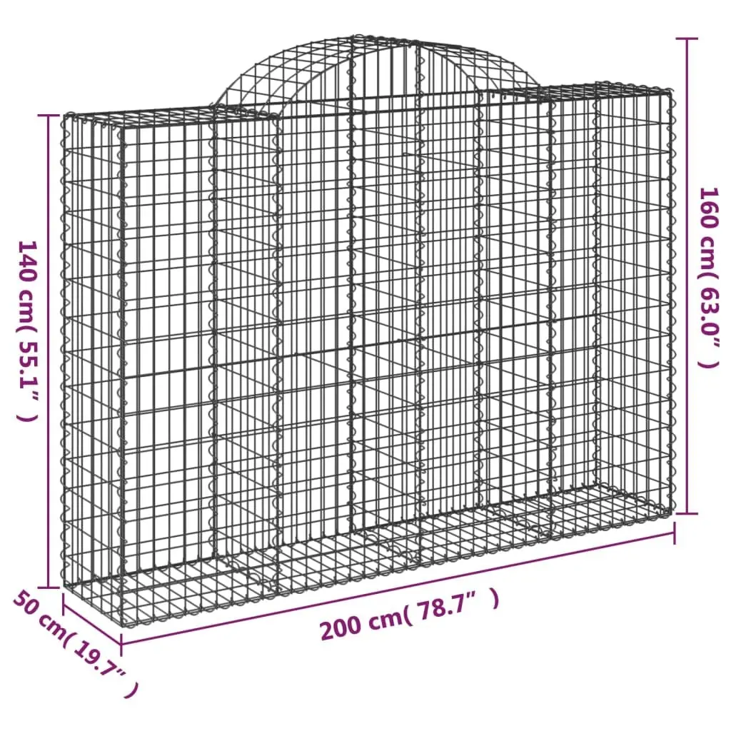 4 Piece Arched Gabion Baskets Garden Retaining Wall Outdoor Barrier Galvanised Iron Silver 200x50x140160cm