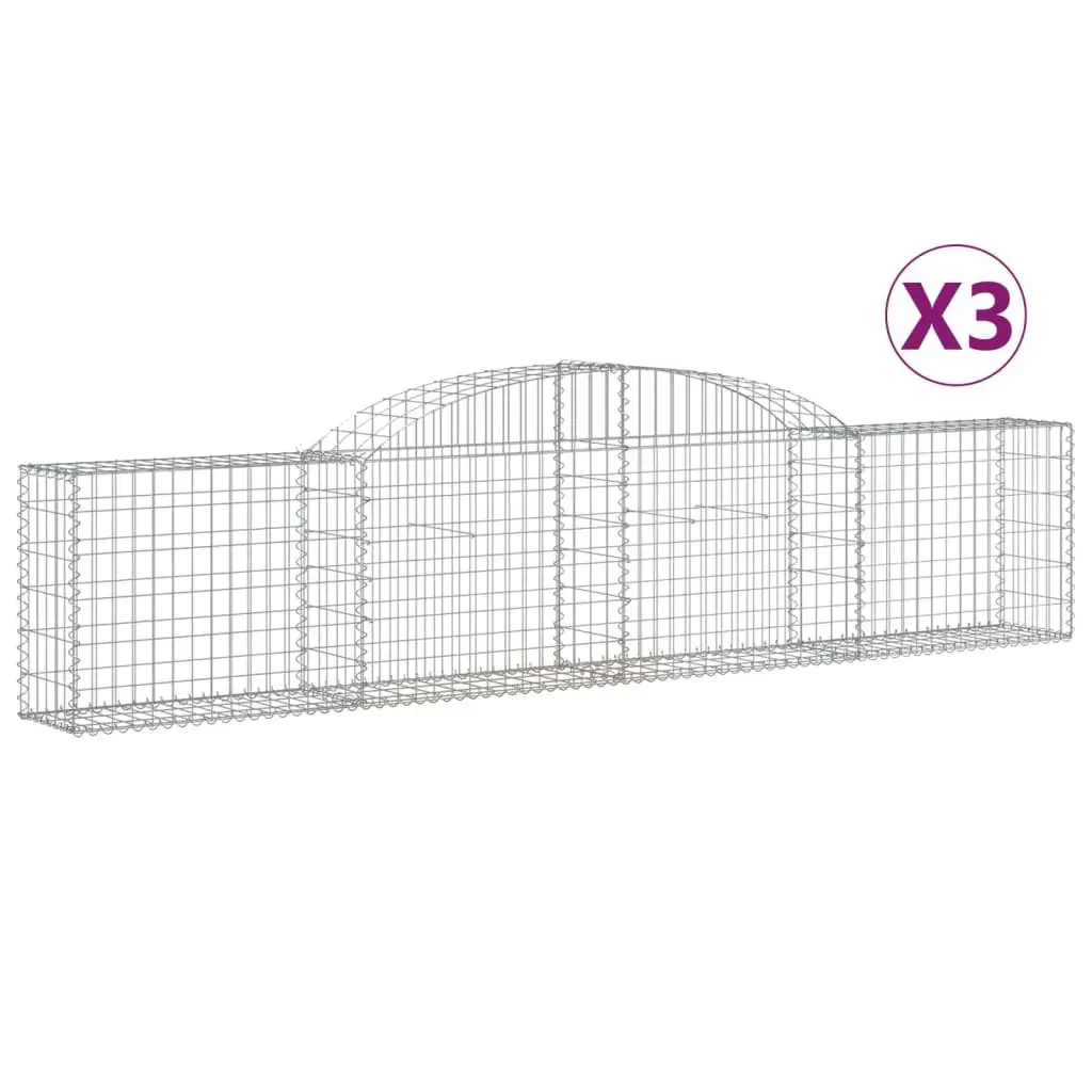 Arched Gabion Baskets Galvanised Iron 300 x 30 x 60/80 cm Silver 3 Piece Decorative Garden Barrier Retaining Wall Outdoor