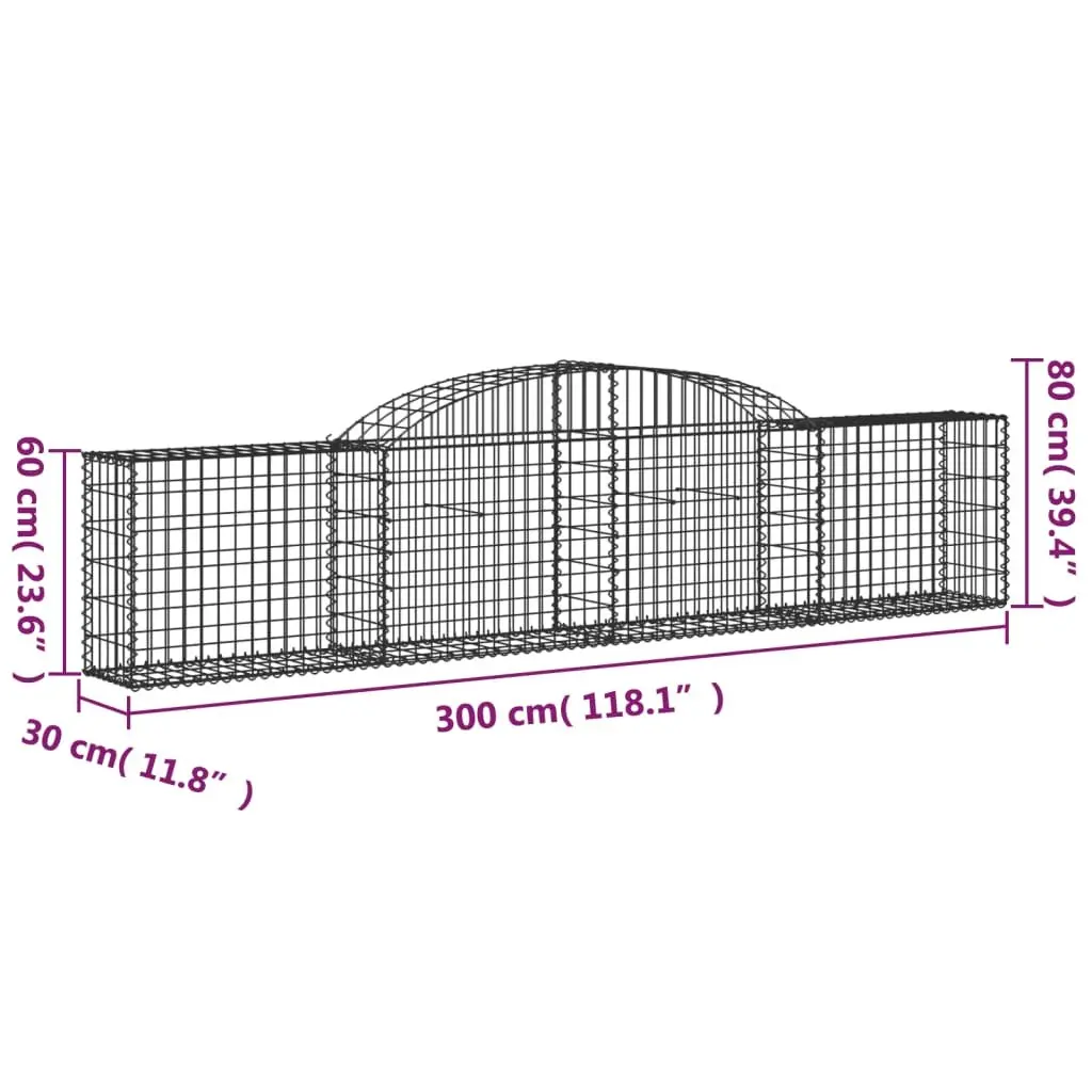 Arched Gabion Baskets Galvanised Iron 300 x 30 x 60/80 cm Silver 3 Piece Decorative Garden Barrier Retaining Wall Outdoor