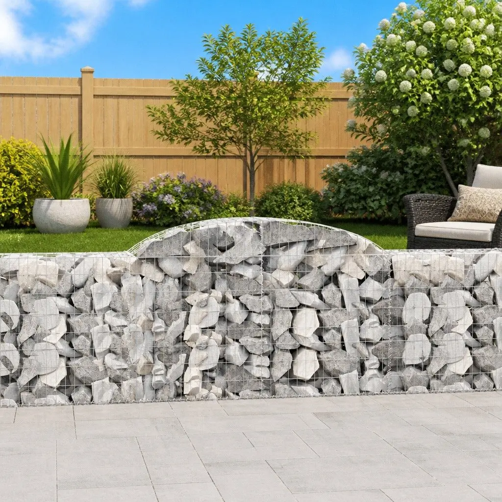 Arched Garden Baskets Silver Galvanised Iron 300x30x80/100cm 2 Pack Retaining Wall Barrier