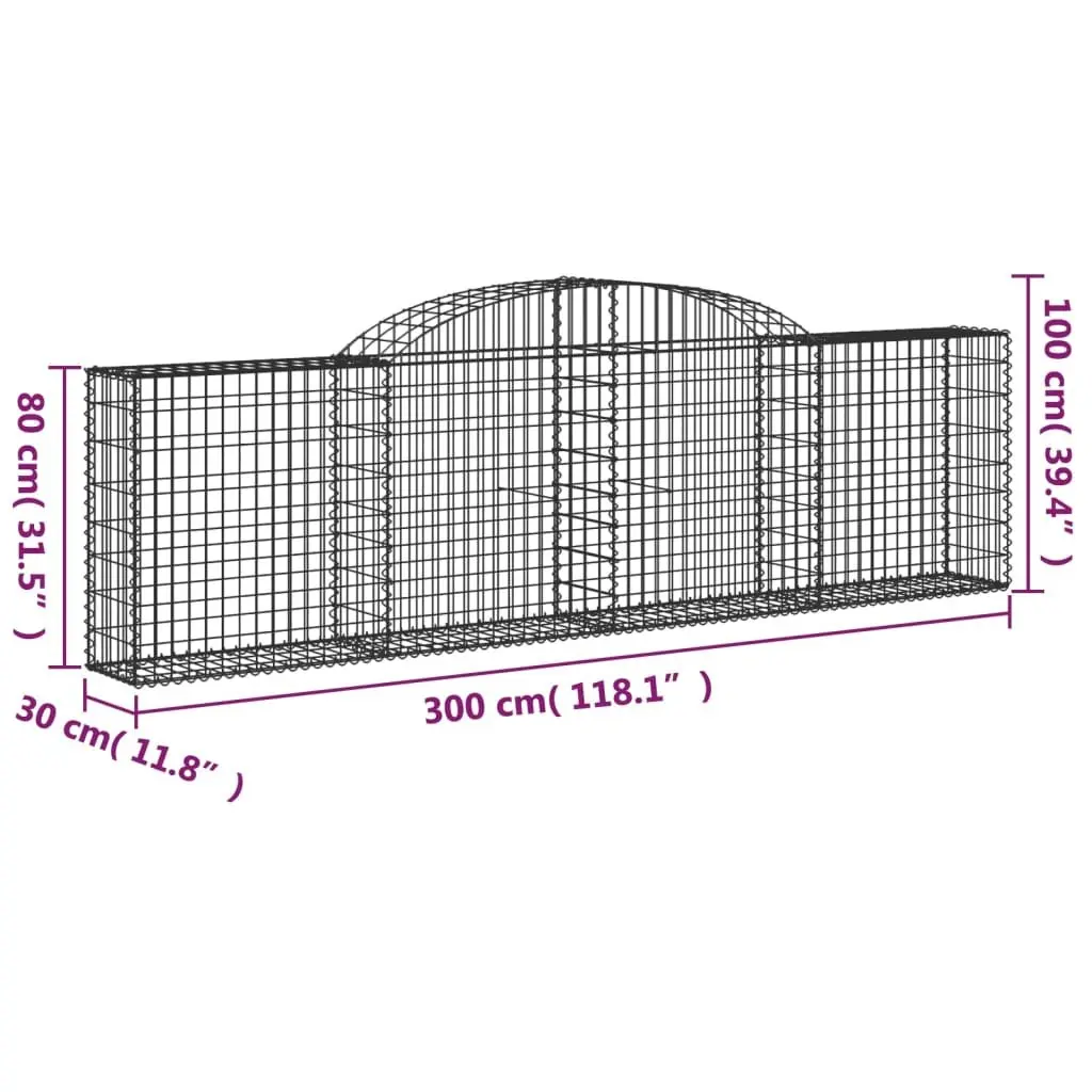 Arched Garden Baskets Silver Galvanised Iron 300x30x80/100cm 2 Pack Retaining Wall Barrier