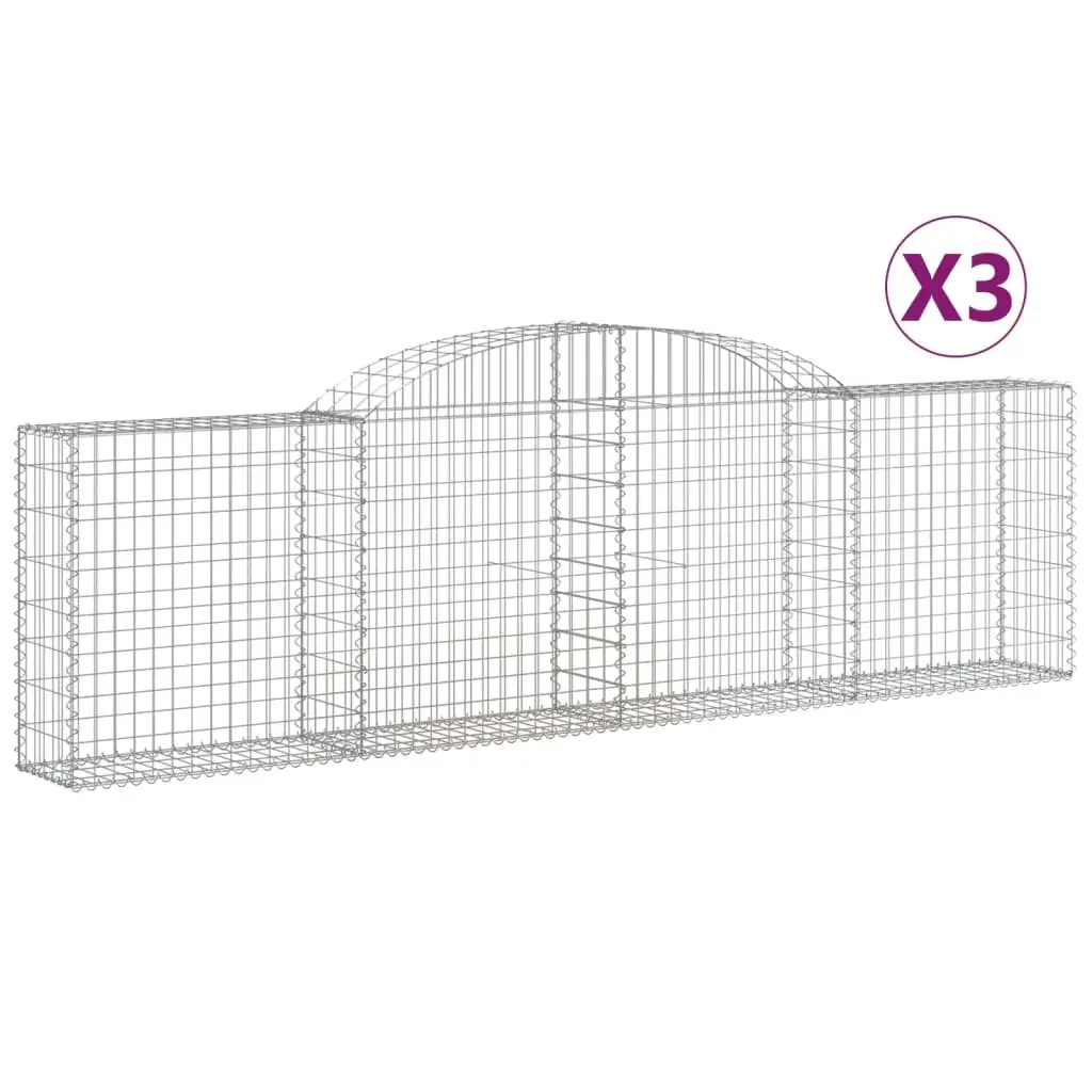 Arched Garden Barrier Baskets Galvanized Iron 300x30x80/100cm Silver 3 Piece Retaining Wall Cage
