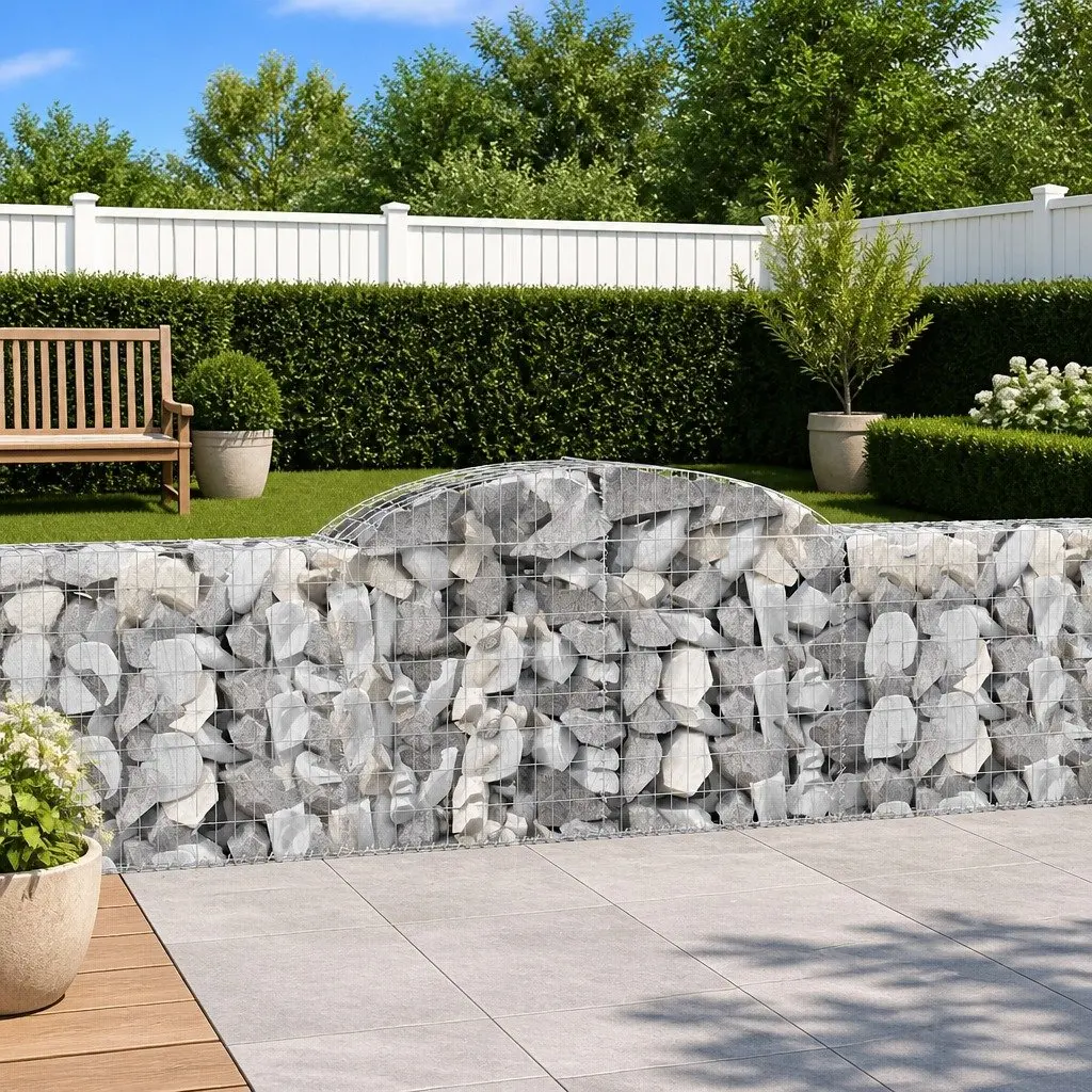 Gabion Baskets 5 Piece Silver Galvanised Iron Arched Garden Barrier Decorative Retaining Wall Outdoor 300x30x80 100cm