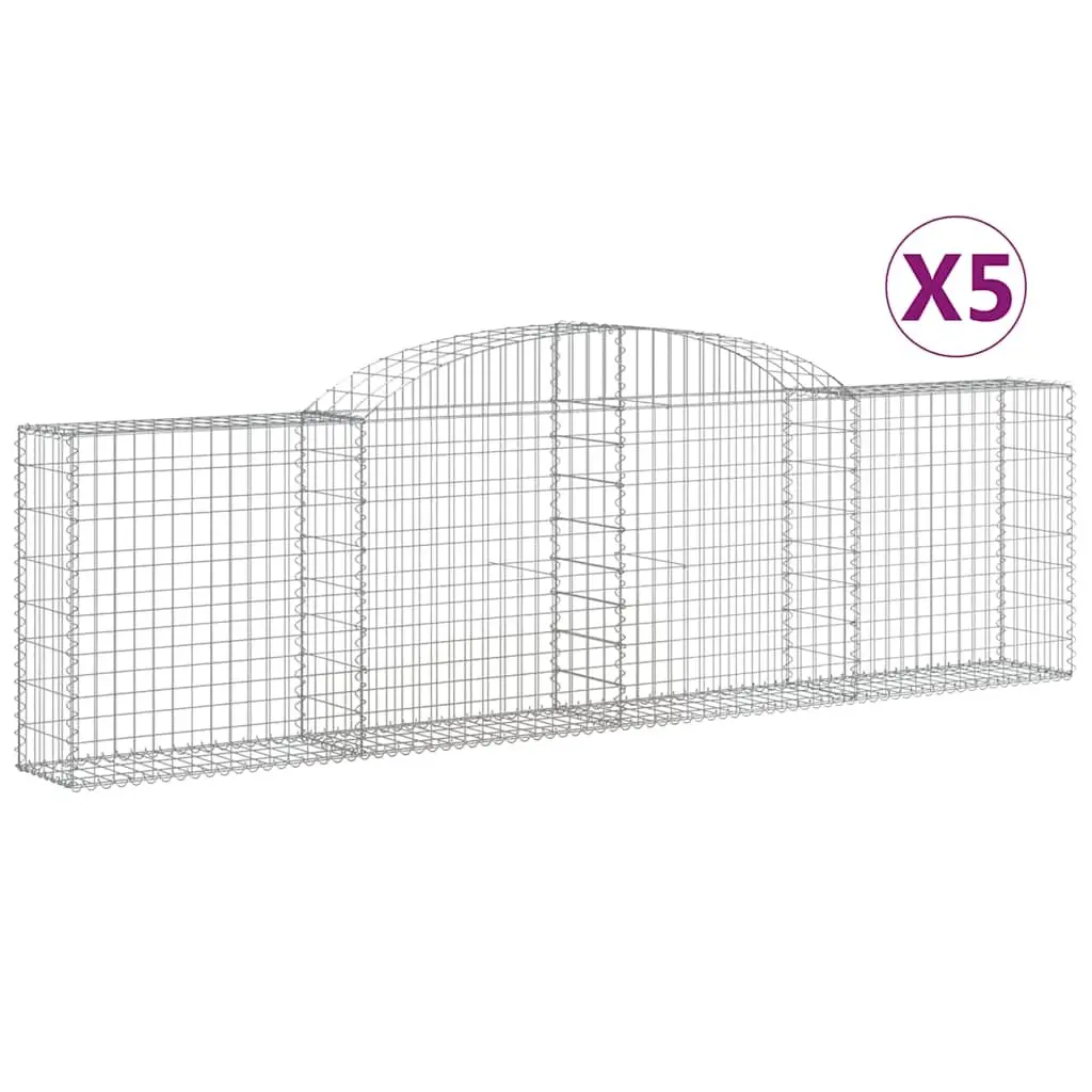 Gabion Baskets 5 Piece Silver Galvanised Iron Arched Garden Barrier Decorative Retaining Wall Outdoor 300x30x80 100cm