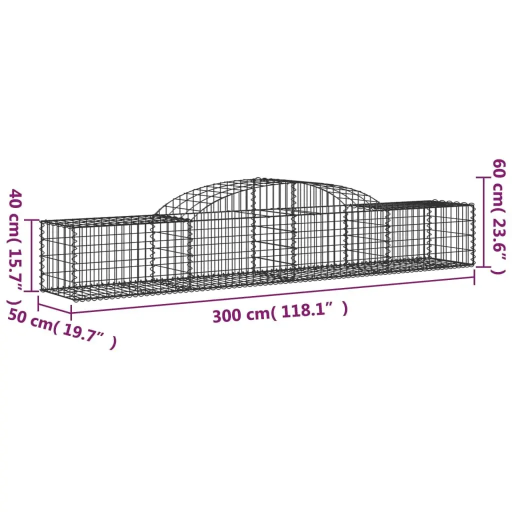 Set of 3 Arched Gabion Baskets Decorative Garden Barrier Retaining Wall Silver Galvanised Iron 300x50x4060cm Outdoor