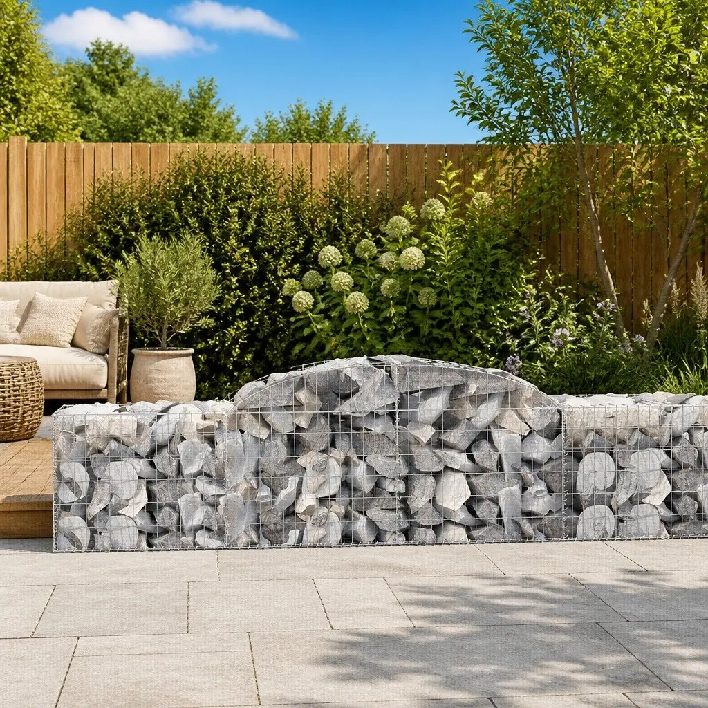 Gabion Baskets Arched Galvanised Iron 300x50x60/80 cm Silver 6 Piece Garden Retaining Wall Decorative