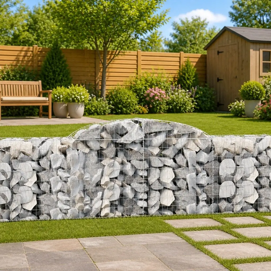 Arched Gabion Baskets Galvanised Iron 300x50x80/100cm Silver 2pcs Garden Barrier Decorative Retaining