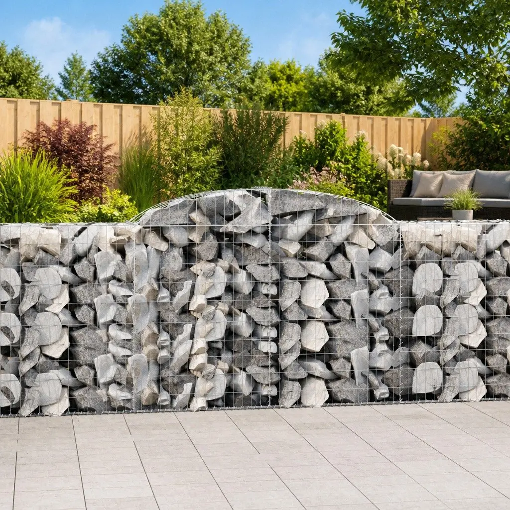 Gabion Baskets Arched Silver 300x50x100120cm 4 Piece Garden Barrier Durable Outdoor Retaining Wall