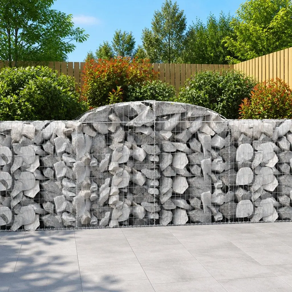 Arched Gabion Baskets Galvanised Iron 300 x 50 x 100120 cm Silver 5 Piece Garden Barrier Retaining Wall