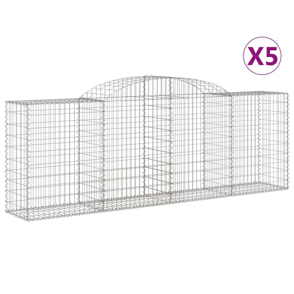 Arched Gabion Baskets Galvanised Iron 300 x 50 x 100120 cm Silver 5 Piece Garden Barrier Retaining Wall