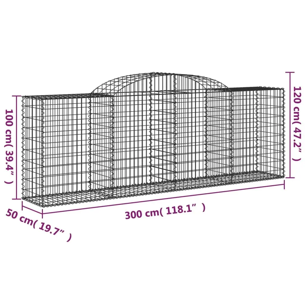 Arched Gabion Baskets Galvanised Iron 300 x 50 x 100120 cm Silver 5 Piece Garden Barrier Retaining Wall