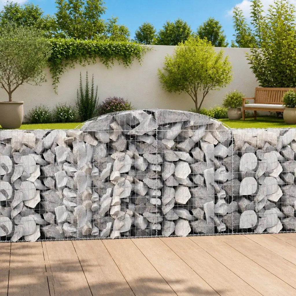Arched Gabion Baskets Galvanised Iron 300 x 50 x 100120 cm Silver 6 Piece Garden Retaining Wall Barrier Decorative Outdoor
