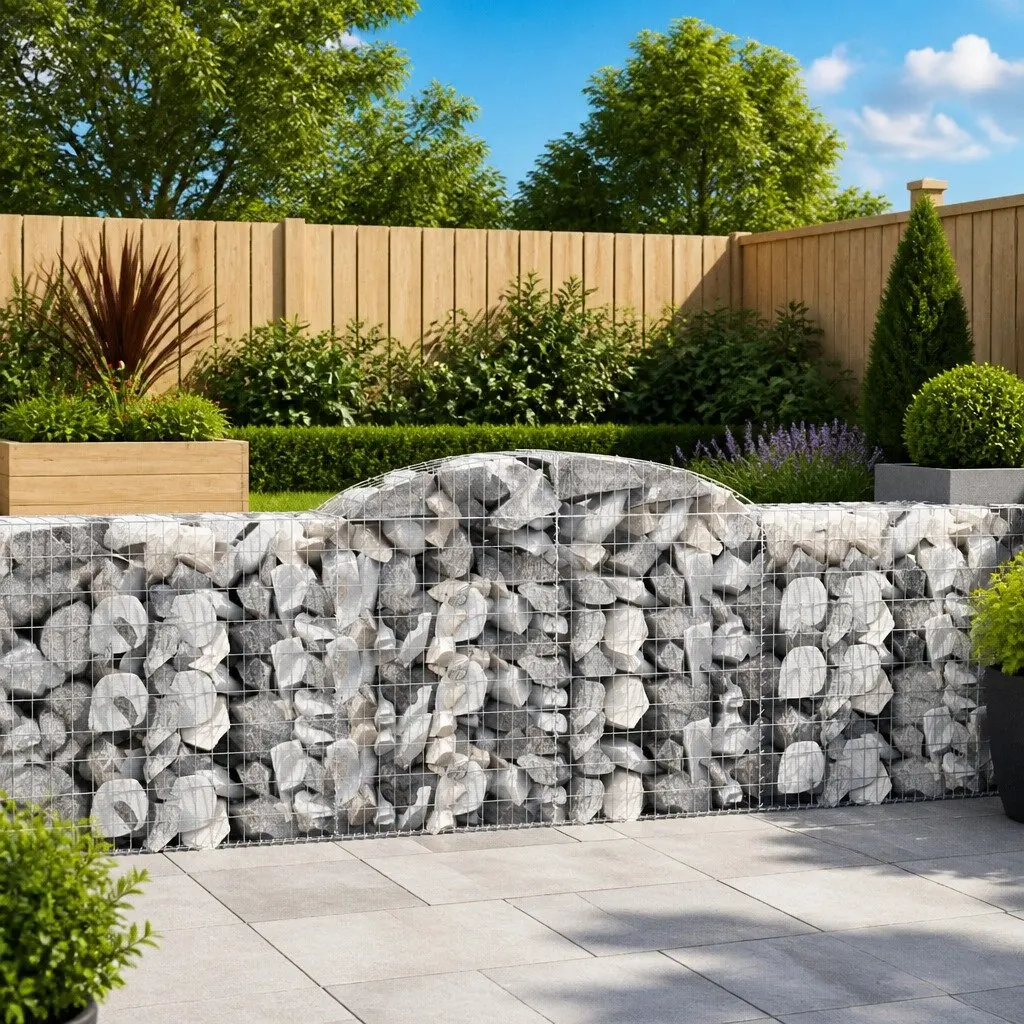 Arched Gabion Baskets Set Galvanised Iron 300 x 50 x 100120 cm Silver
