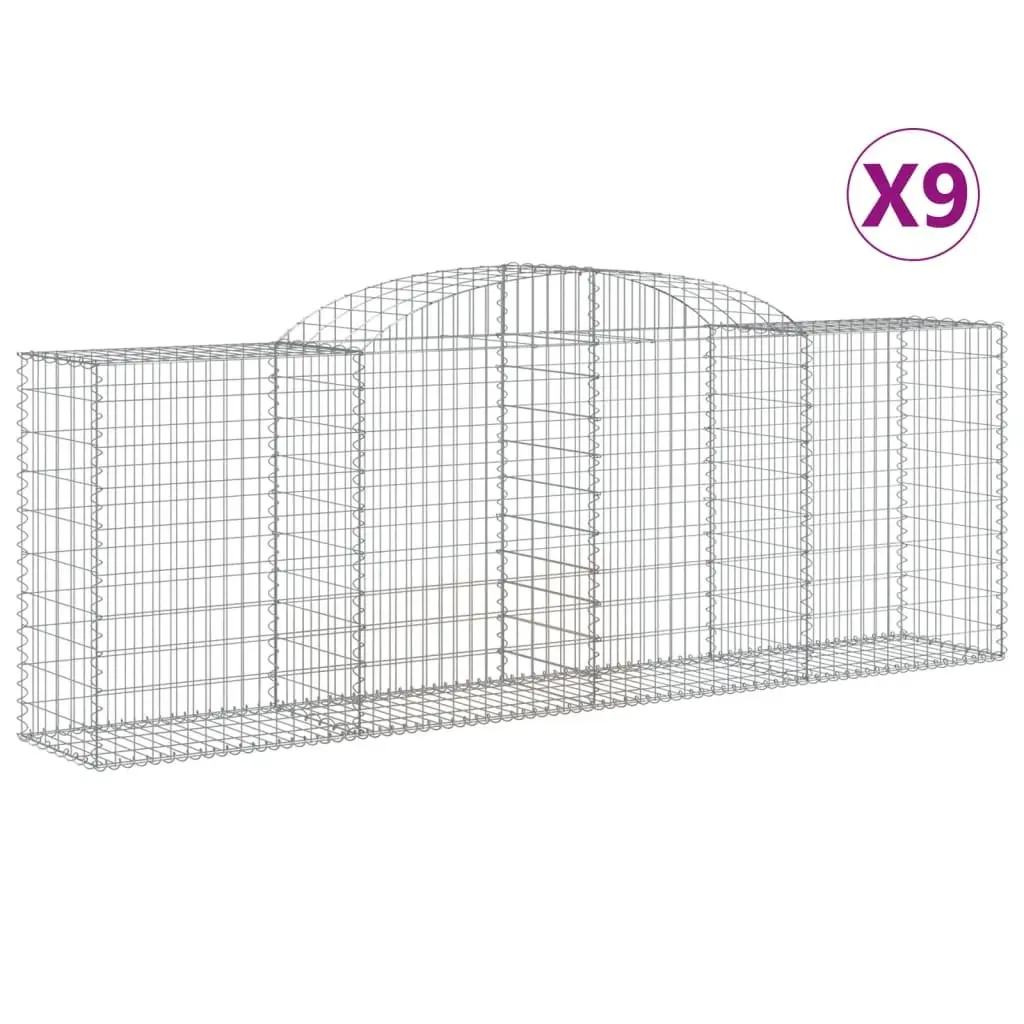 Gabion Baskets Arched Galvanised Iron 300 x 50 x 100120 cm Silver 9 Piece Garden Barrier Retaining Wall Outdoor Decoration