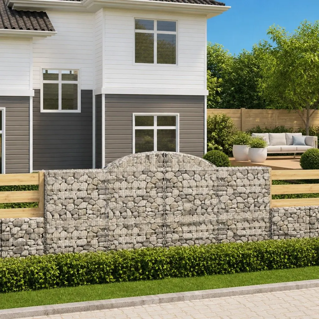 Arched Gabion Baskets Garden Decorative Retaining Wall Silver Galvanised Iron 300x50x120140cm 2 Piece