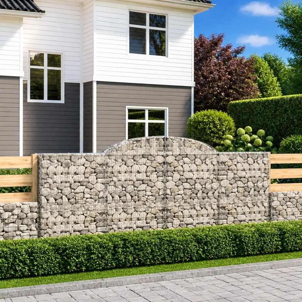 Gabion Baskets Arched Galvanised Iron 300x50x120/140 cm Silver 3 Piece Garden Barrier Retaining Wall Decorative Outdoor