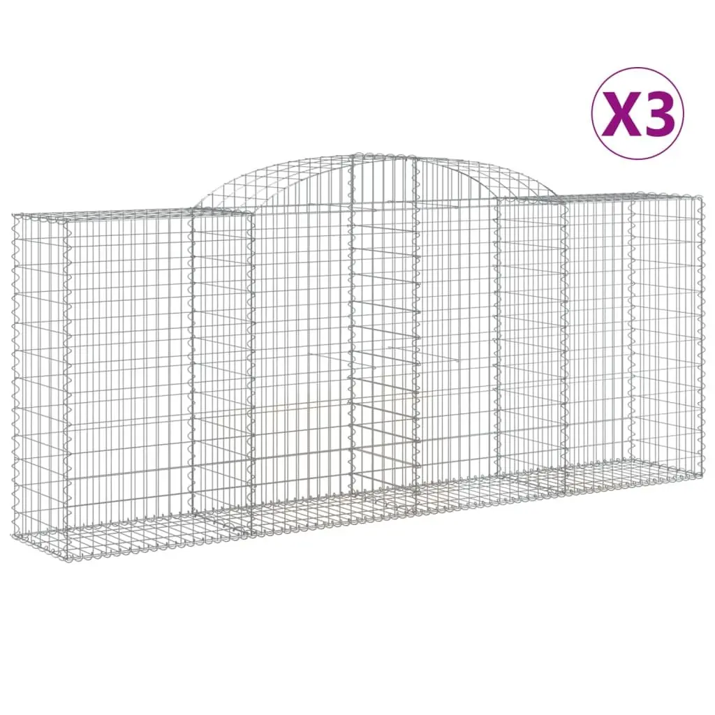 Gabion Baskets Arched Galvanised Iron 300x50x120/140 cm Silver 3 Piece Garden Barrier Retaining Wall Decorative Outdoor