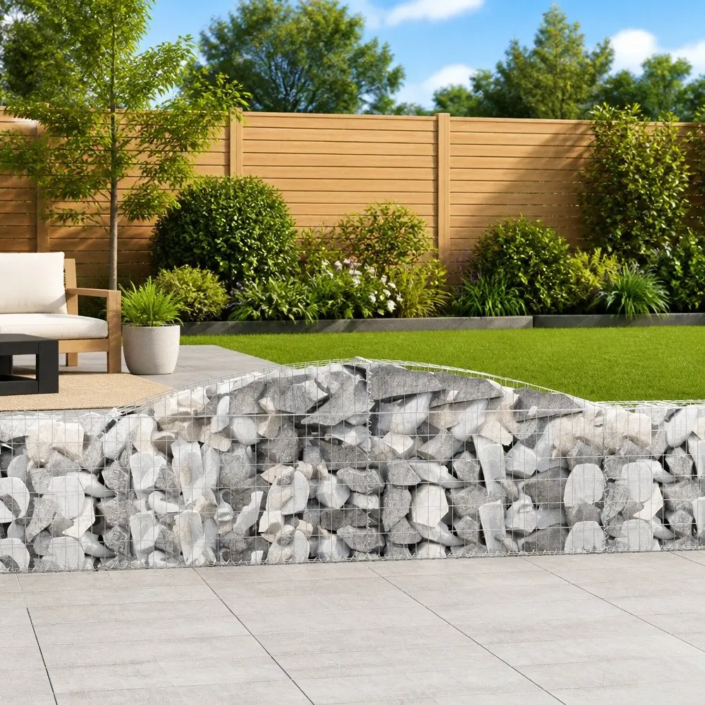 Gabion Baskets Arched Silver 400x30x60/80 cm Garden Retaining Wall Barrier 2 pcs