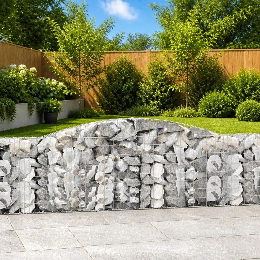 Arched Gabion Baskets Galvanised Iron 400x30x80/100 cm Silver Garden Retaining Wall