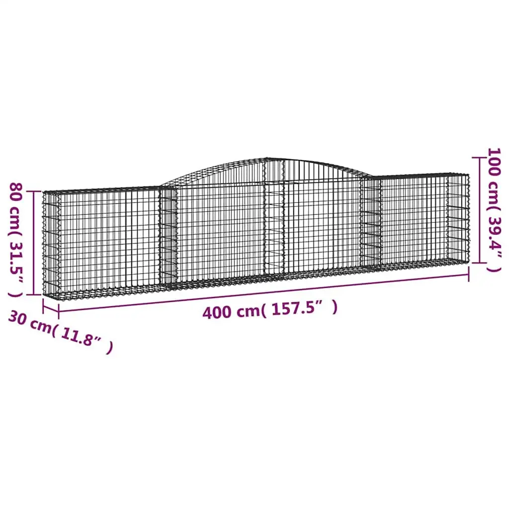 Arched Gabion Baskets Galvanised Iron 400x30x80/100 cm Silver Garden Retaining Wall