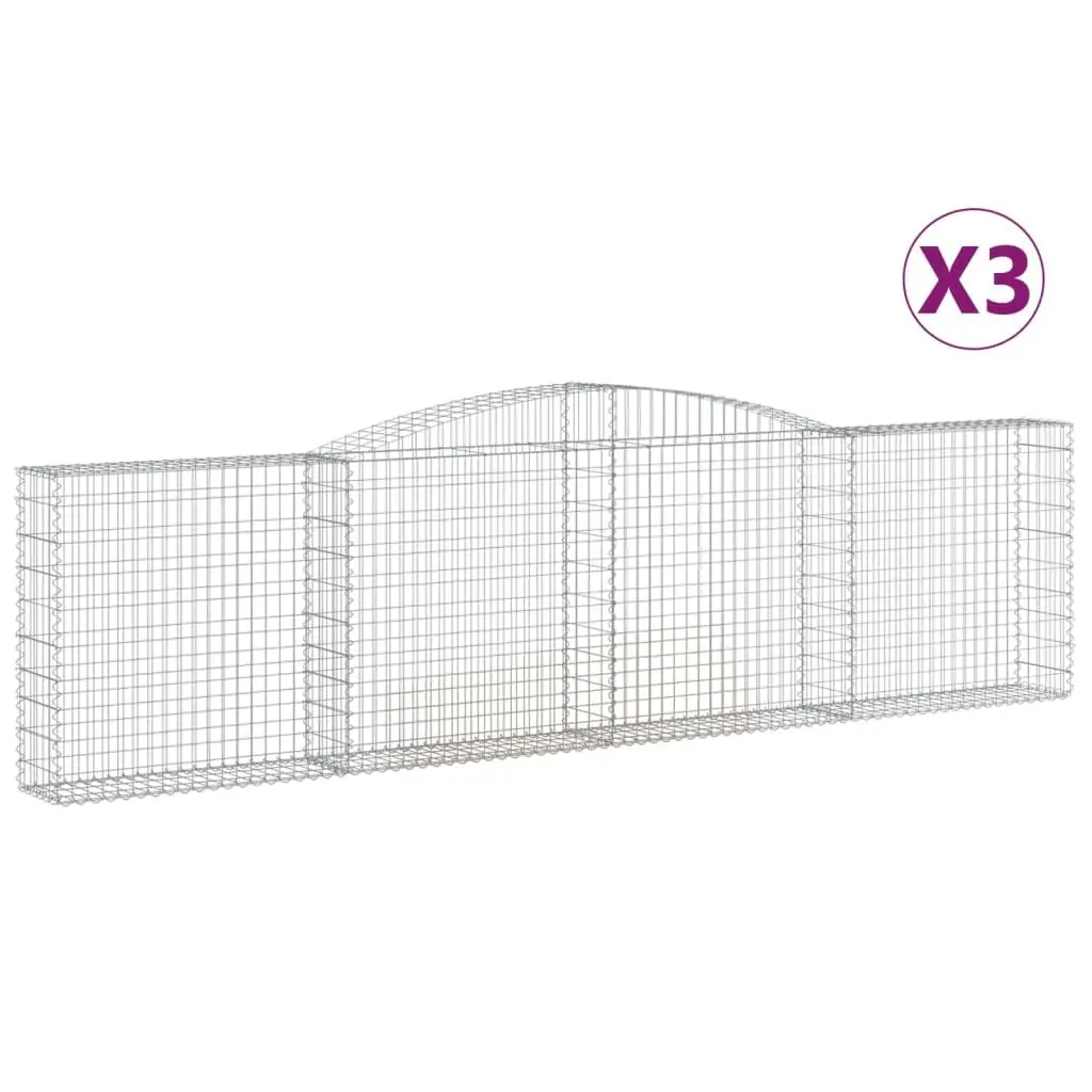 Gabion Baskets Arched Galvanised Iron 400x30x100/120 cm Silver 3 Piece Garden Retaining Wall Decorative