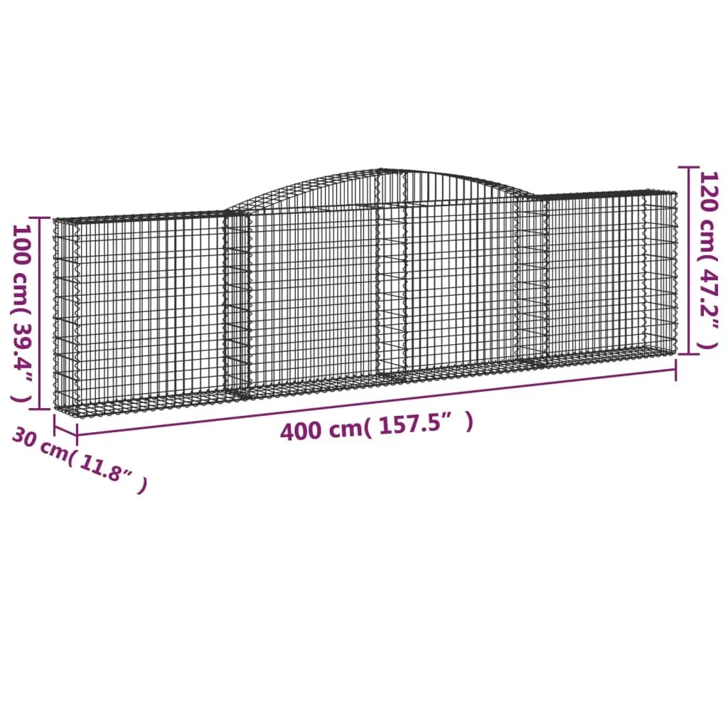 Gabion Baskets Arched Galvanised Iron 400x30x100/120 cm Silver 3 Piece Garden Retaining Wall Decorative