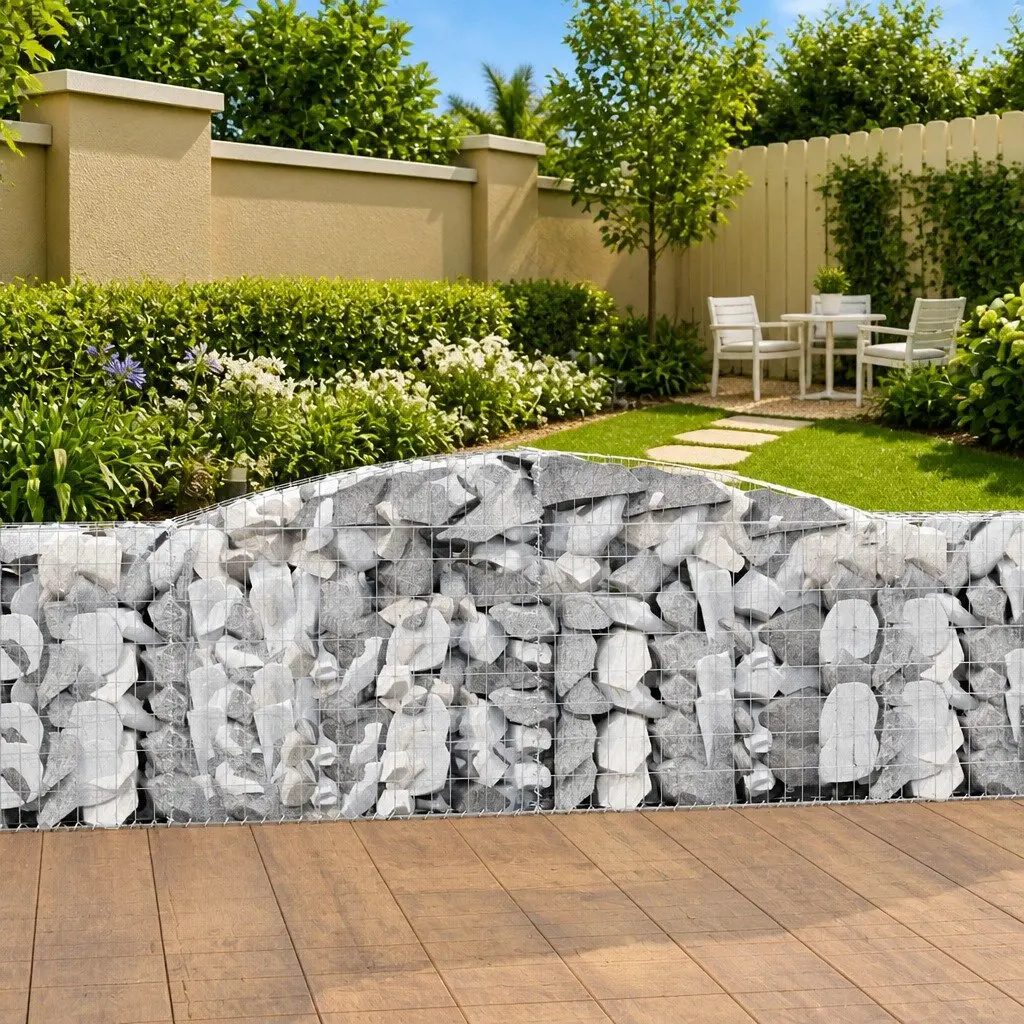 Gabion Baskets Silver 5 Piece Arched Garden Barrier Decorative Retaining Wall Outdoor 400x30x100120cm Galvanised Iron