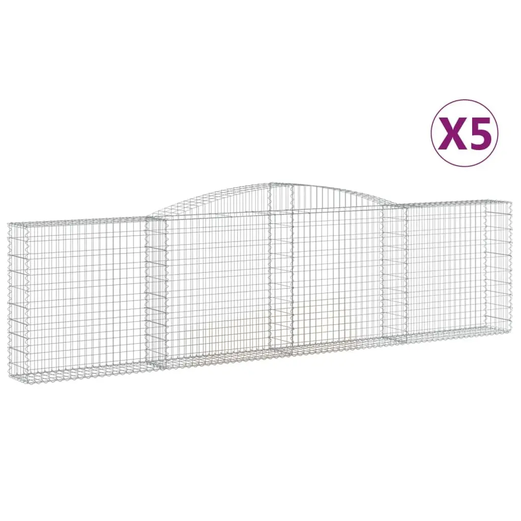 Gabion Baskets Silver 5 Piece Arched Garden Barrier Decorative Retaining Wall Outdoor 400x30x100120cm Galvanised Iron