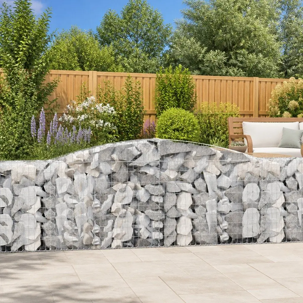 Arched Gabion Baskets Galvanised Iron 400 x 30 x 100120 cm Silver 6 Piece Garden Barrier Retaining Wall Outdoor Decorative