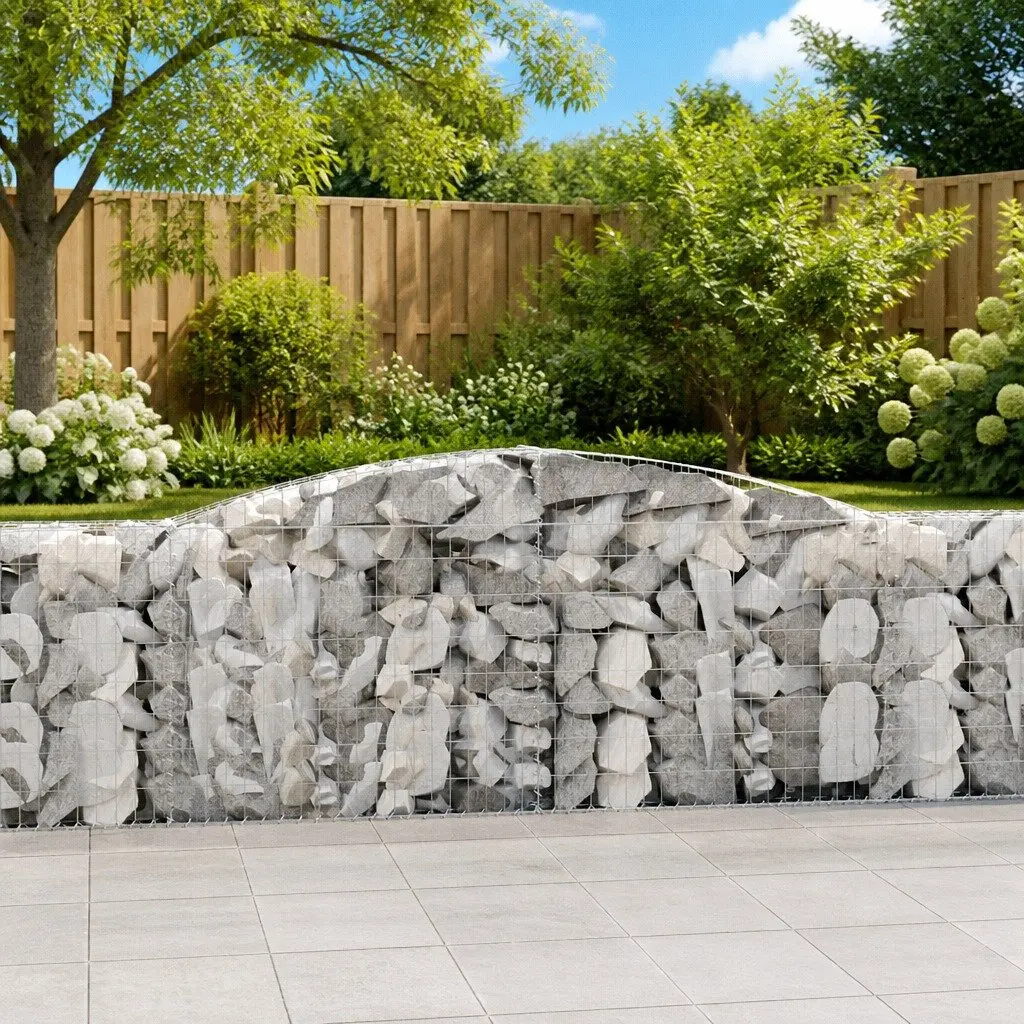 Gabion Baskets Set Arched Galvanised Iron 400 x 30 x 100120 cm Silver 7 Piece