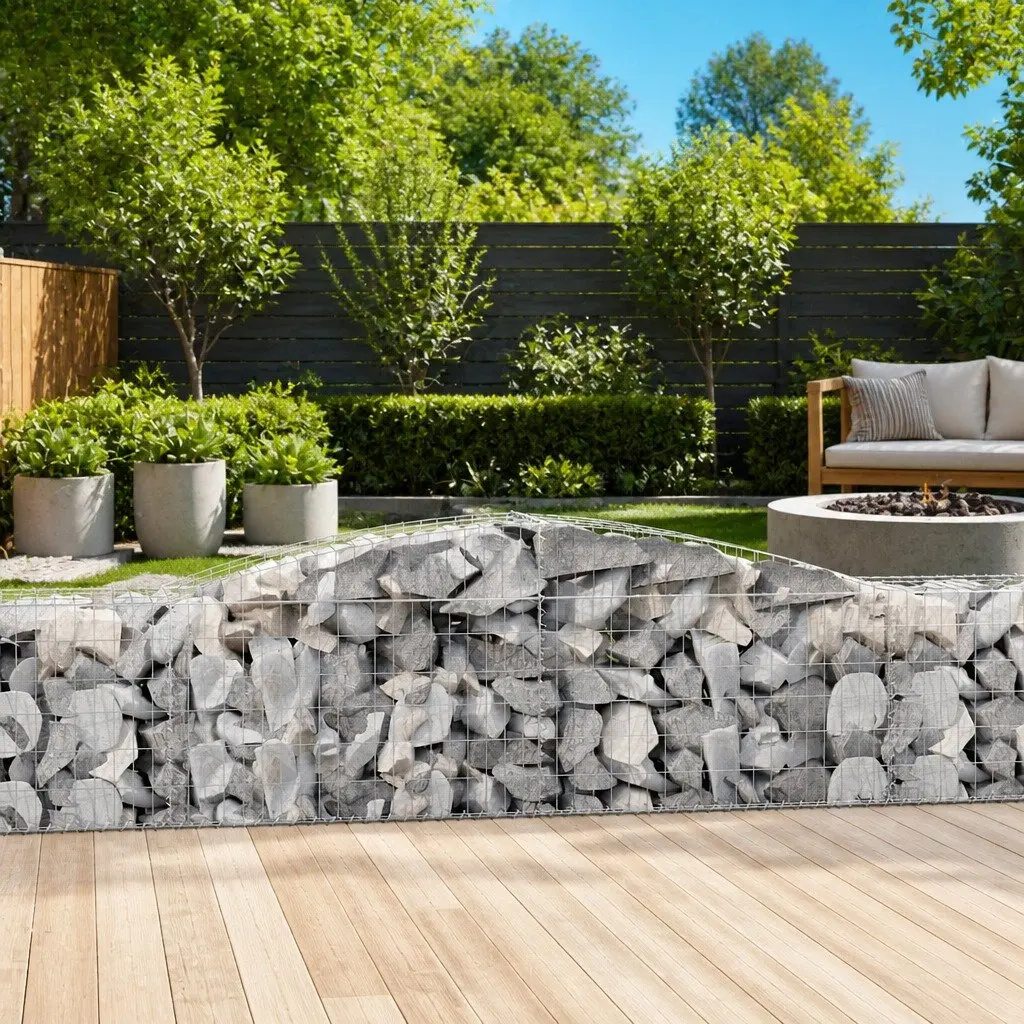 Arched Gabion Baskets Galvanised Iron 400x50x60/80 cm Silver 2 Piece Garden Barrier Retaining Wall Decorative Outdoor