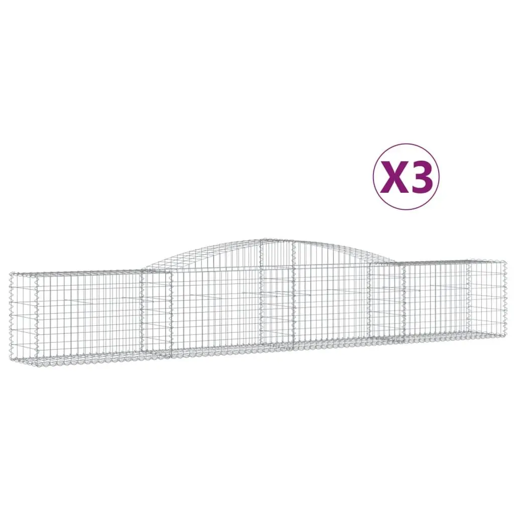Arched Gabion Baskets Decorative Garden Barrier Set of 3 Silver Galvanised Iron Outdoor Retaining Wall Sound Insulating 400x50x60/80cm