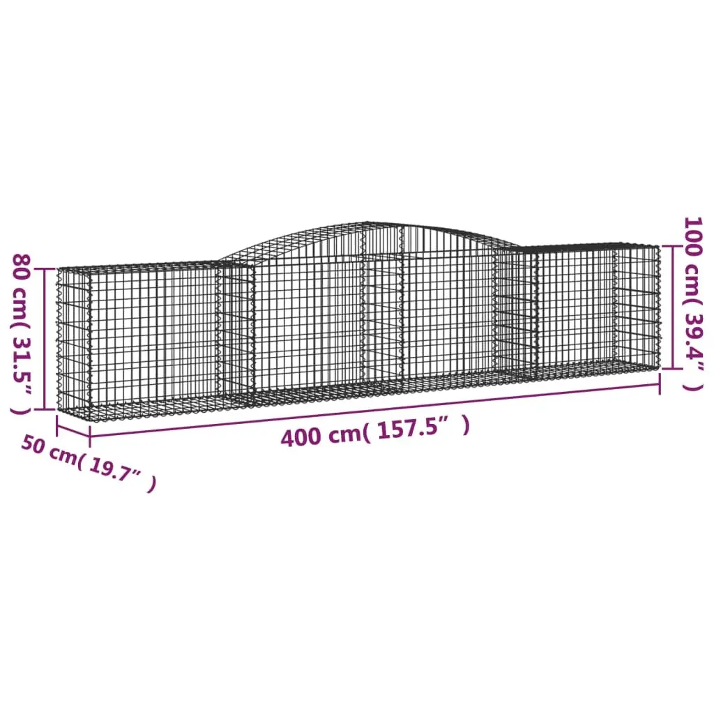 Arched Garden Baskets 2 Piece Decorative Barrier Galvanised Iron Silver 400x50x80/100cm Outdoor Retaining Wall