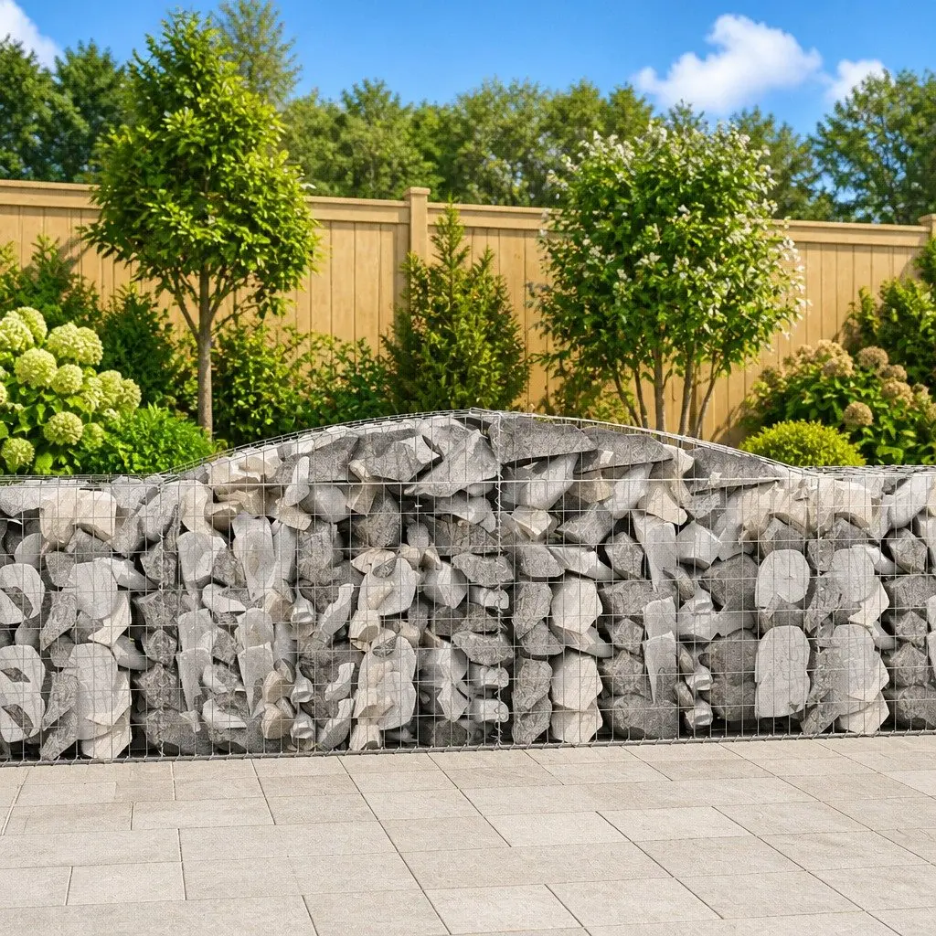 Gabion Baskets Galvanised Iron Arched 400 x 50 x 80/100 cm Silver 3 Piece Garden Retaining Wall Decorative Barrier