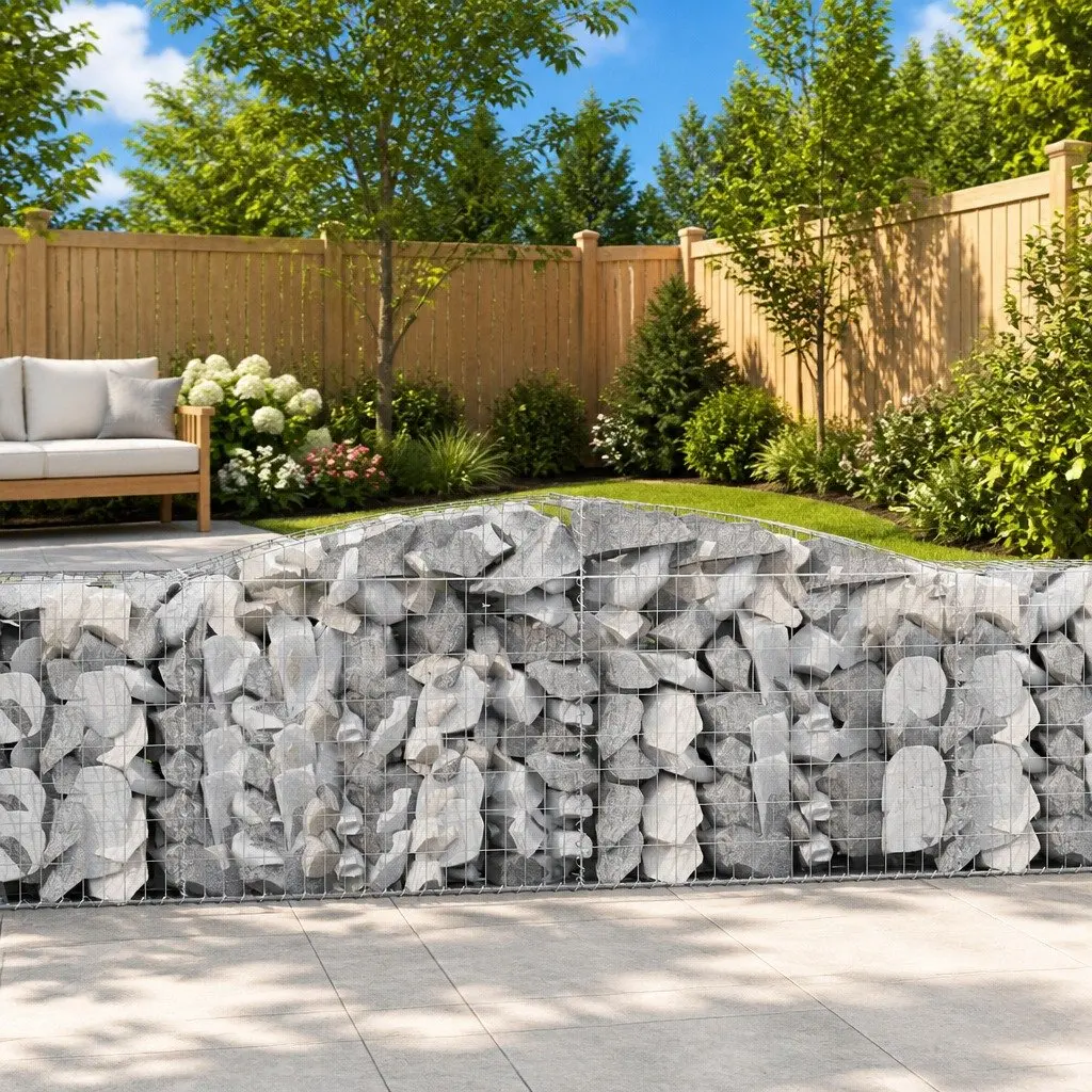 Gabion Baskets Arched Galvanised Iron 400 x 50 x 80-100 cm Silver 4 Piece Garden Barrier Retaining Wall Decorative Outdoor