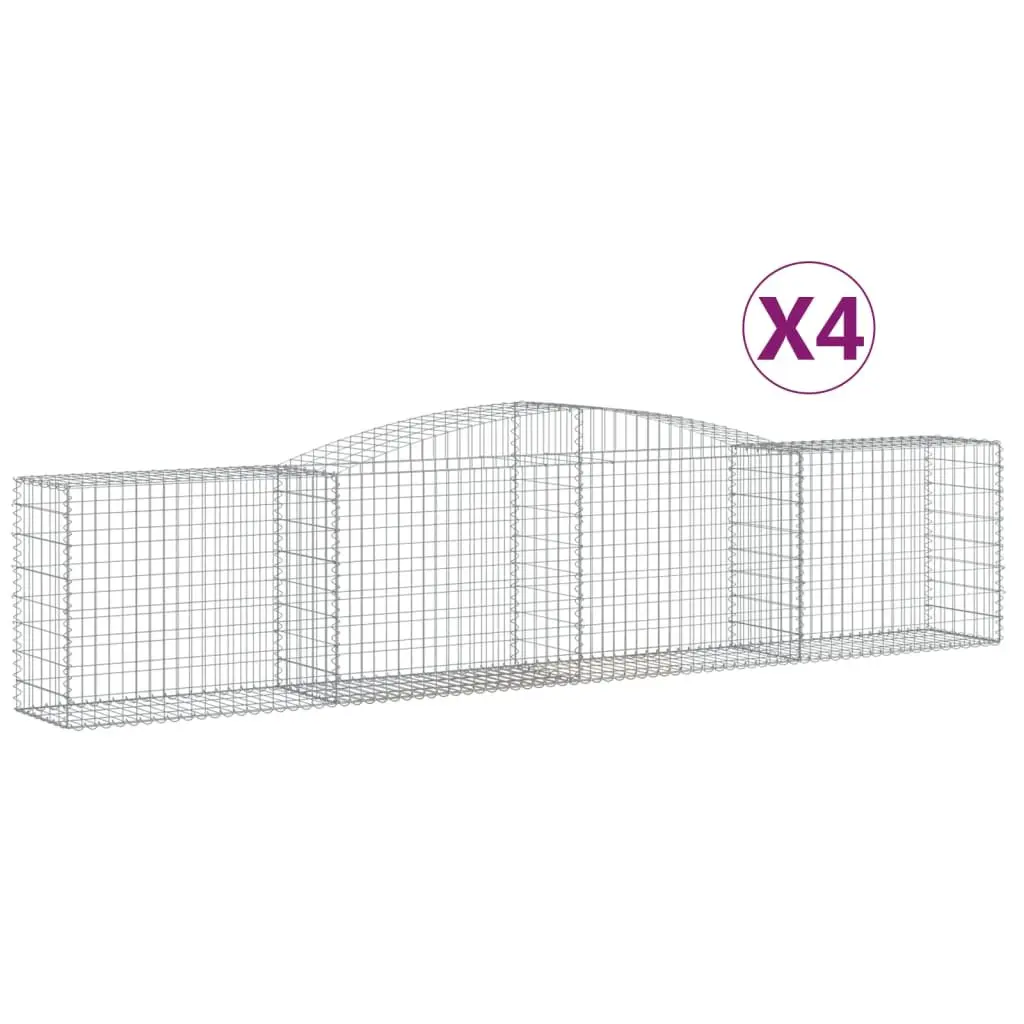Gabion Baskets Arched Galvanised Iron 400 x 50 x 80-100 cm Silver 4 Piece Garden Barrier Retaining Wall Decorative Outdoor