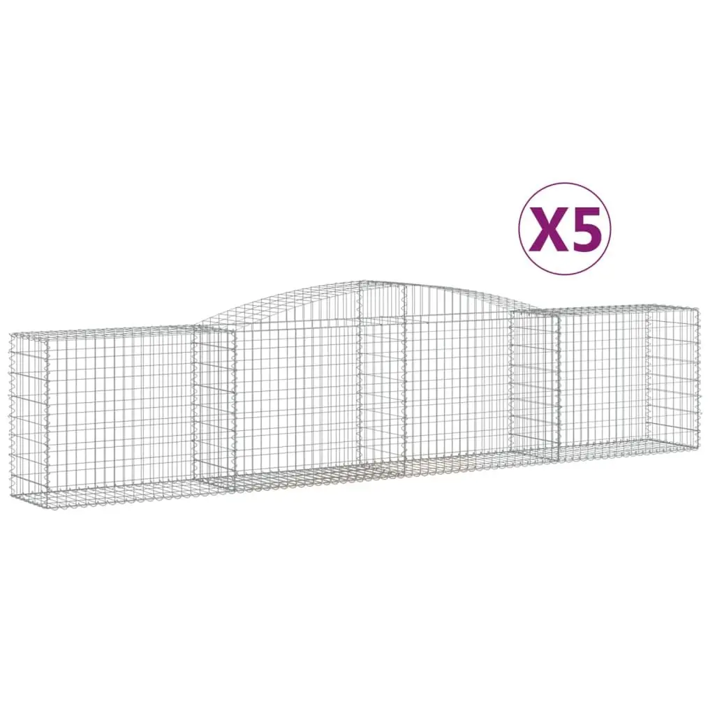 Arched Gabion Baskets Galvanised Iron Wire 400x50x80/100 cm Silver 5 Piece Garden Retaining Wall Barrier