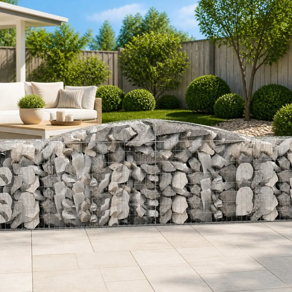 Gabion Baskets Arched Galvanised Iron 400 x 50 x 80/100 cm Silver 7 Piece Garden Barrier Retaining Wall Decorative Outdoor