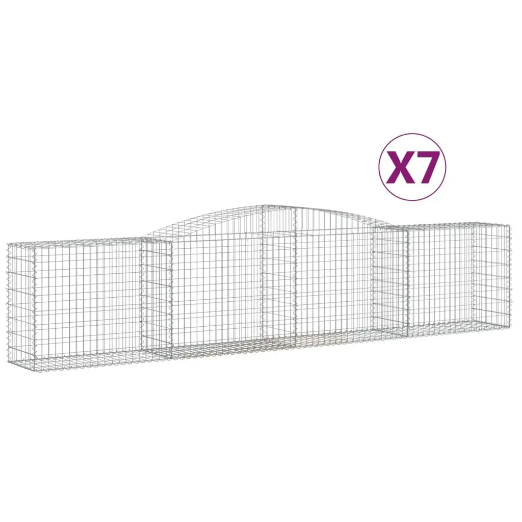 Gabion Baskets Arched Galvanised Iron 400 x 50 x 80/100 cm Silver 7 Piece Garden Barrier Retaining Wall Decorative Outdoor
