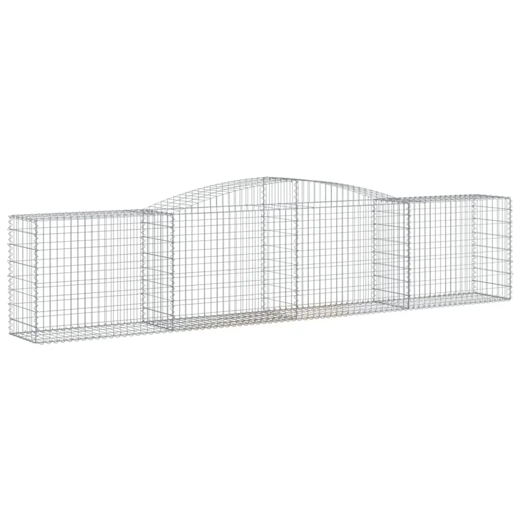 Gabion Baskets Arched Galvanised Iron 400 x 50 x 80/100 cm Silver 7 Piece Garden Barrier Retaining Wall Decorative Outdoor