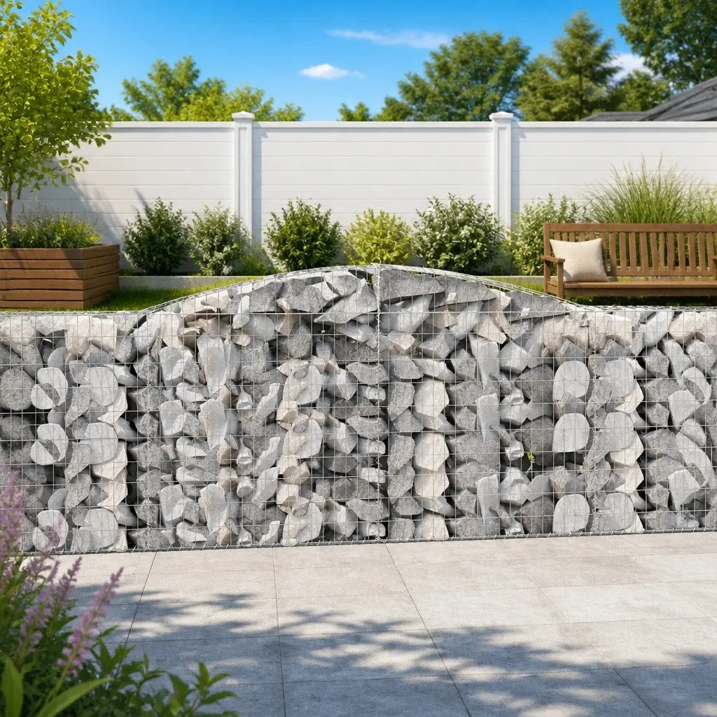 Arched Gabion Baskets Galvanised Iron 400 x 50 x 100120 cm Silver 4 Piece Garden Barrier Decorative Retaining Wall Outdoor