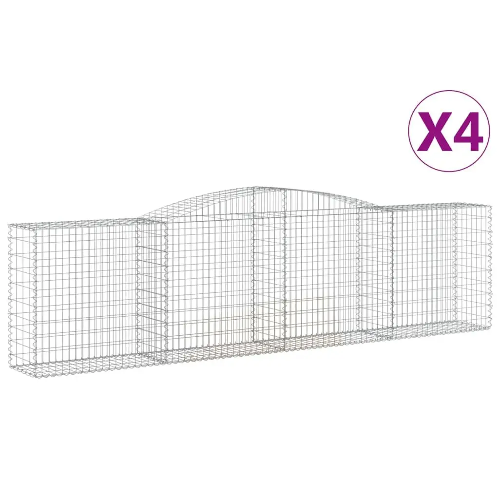 Arched Gabion Baskets Galvanised Iron 400 x 50 x 100120 cm Silver 4 Piece Garden Barrier Decorative Retaining Wall Outdoor